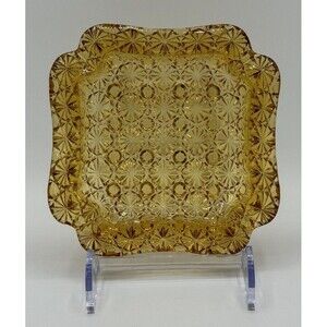 Vintage Amber Glass Daisy and Button Ashtray‎ 5.75" MCM